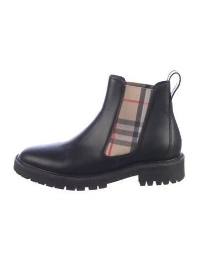 Pre-owned Burberry House Check Pattern Leather Chelsea Boots In Blue