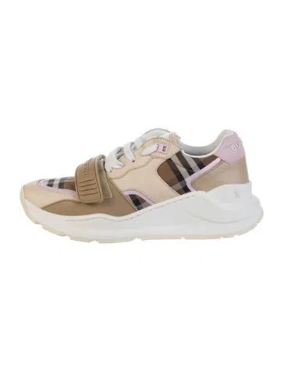 Pre-owned Burberry House Check Pattern Leather Chunky Sneakers In Neutral