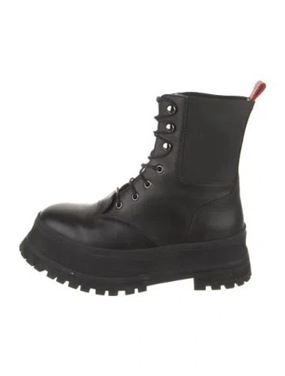 Pre-owned Burberry House Check Pattern Leather Combat Boots In Black