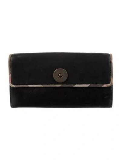 Pre-owned Burberry House Check Pattern Leather Continental Wallet In Black