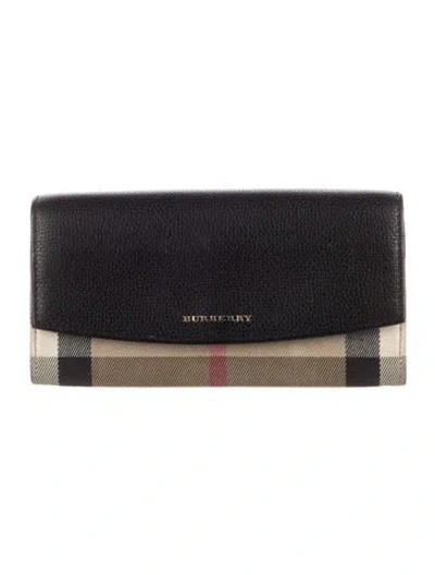 Pre-owned Burberry House Check Pattern Leather Continental Wallet In Black