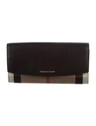 Pre-owned Burberry House Check Pattern Leather Continental Wallet In Brown