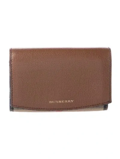Pre-owned Burberry House Check Pattern Leather Continental Wallet In Brown