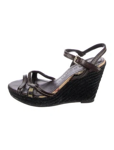 Pre-owned Burberry House Check Pattern Leather Espadrilles In Black