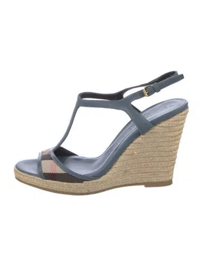 Pre-owned Burberry House Check Pattern Leather Espadrilles In Blue