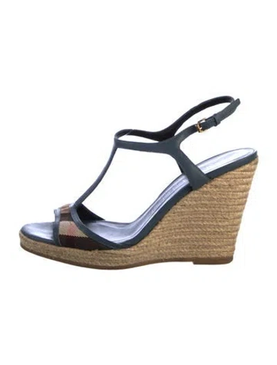 Pre-owned Burberry House Check Pattern Leather Espadrilles In Blue