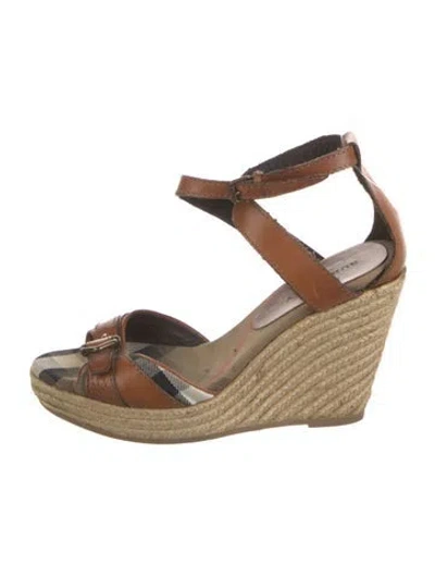 Pre-owned Burberry House Check Pattern Leather Espadrilles In Brown