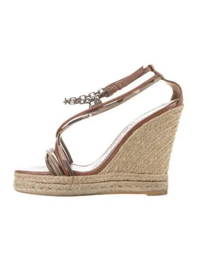 Pre-owned Burberry House Check Pattern Leather Espadrilles In Brown