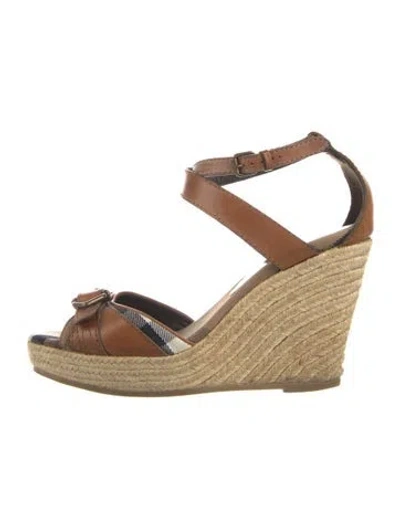 Pre-owned Burberry House Check Pattern Leather Espadrilles In Brown