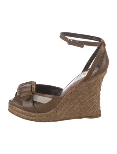 Pre-owned Burberry House Check Pattern Leather Espadrilles In Brown