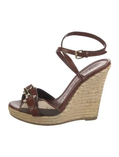 Pre-owned Burberry House Check Pattern Leather Espadrilles In Brown