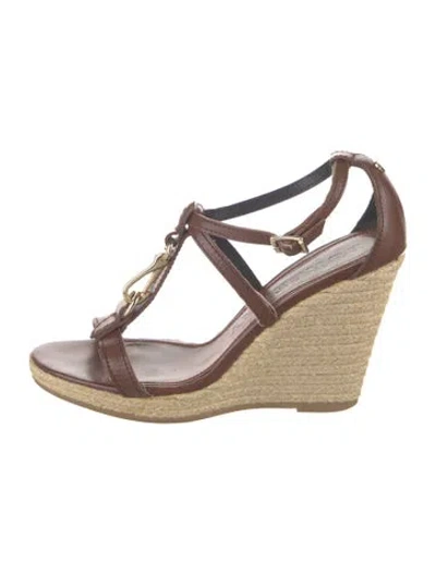 Pre-owned Burberry House Check Pattern Leather Espadrilles In Brown