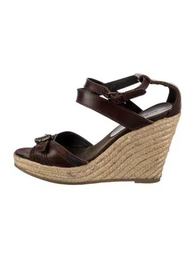 Pre-owned Burberry House Check Pattern Leather Espadrilles In Brown