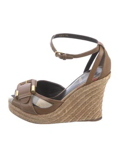 Pre-owned Burberry House Check Pattern Leather Espadrilles In Brown