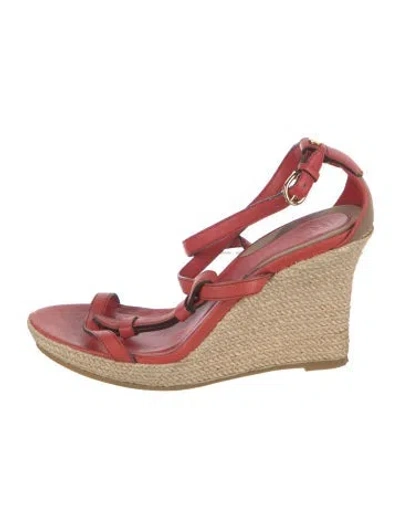 Pre-owned Burberry House Check Pattern Leather Espadrilles In Red