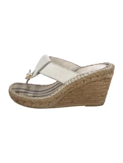 Pre-owned Burberry House Check Pattern Leather Espadrilles In White