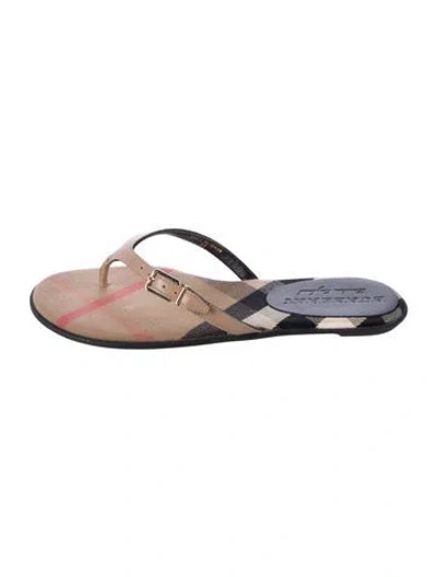Pre-owned Burberry House Check Pattern Leather Flip Flops In Black
