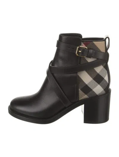 Pre-owned Burberry House Check Pattern Leather Rain Boots In Black