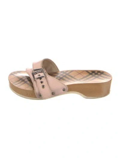 Pre-owned Burberry House Check Pattern Leather Slides In Pink
