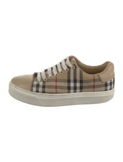 Pre-owned Burberry House Check Pattern Leather Sneakers In Neutral