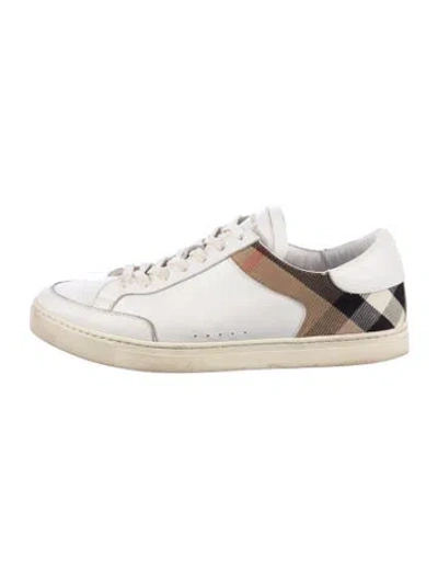 Pre-owned Burberry House Check Pattern Leather Sneakers In White