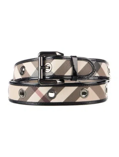 Pre-owned Burberry House Check Pattern Leather Trim Embellishment Waist Belt In Neutrals