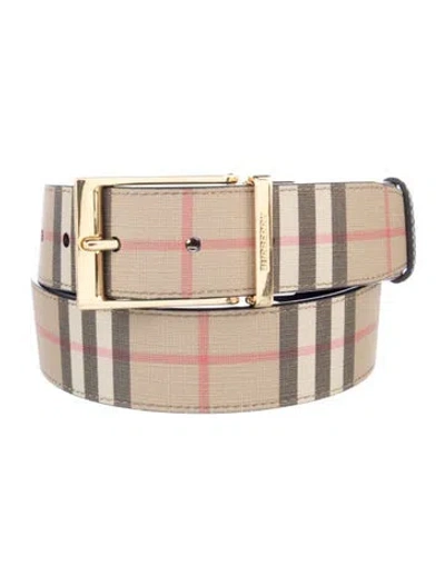 Pre-owned Burberry House Check Pattern Leather Trim Embellishment Waist Belt W/ Tags In Neutral