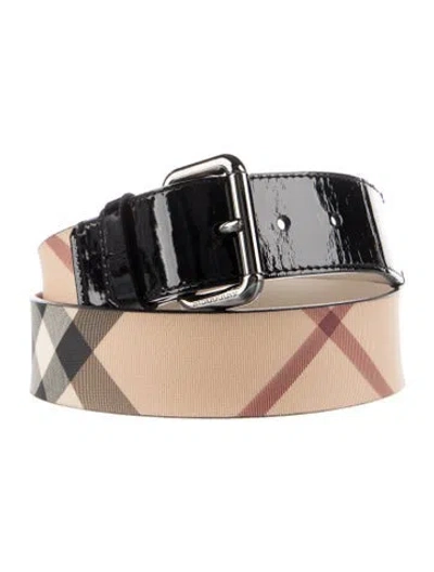 Pre-owned Burberry House Check Pattern Leather Waist Belt In Neutrals
