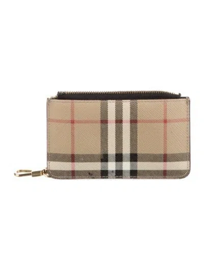 Pre-owned Burberry House Check Pattern Leather Wallet In Neutral