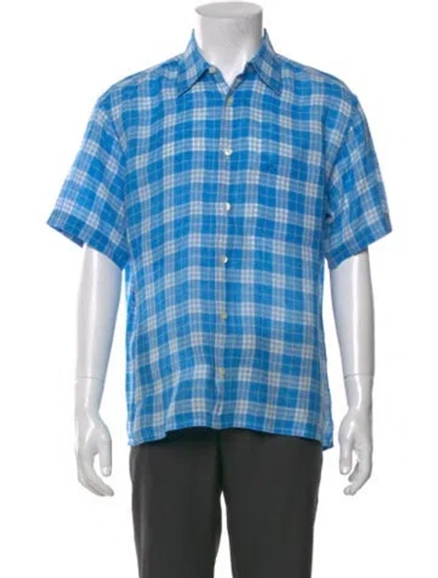 Pre-owned Burberry House Check Pattern Linen Shirt In Blue