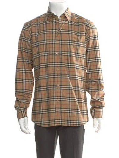 Pre-owned Burberry House Check Pattern Long Sleeve Dress Shirt W/ Tags In Neutral