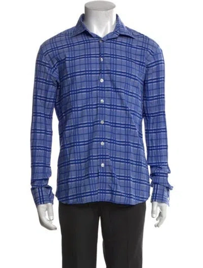 Pre-owned Burberry House Check Pattern Long Sleeve Shirt In Blue