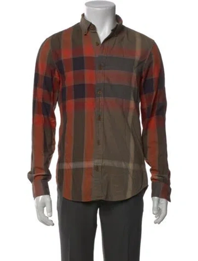 Pre-owned Burberry House Check Pattern Long Sleeve Shirt In Red