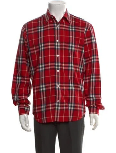 Pre-owned Burberry House Check Pattern Long Sleeve Western Shirt In Red