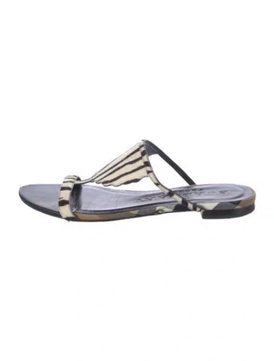 Pre-owned Burberry House Check Pattern Ponyhair Slides In Multi