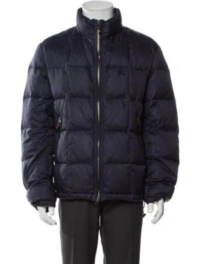 Pre-owned Burberry House Check Pattern Puffer Coat In Blue