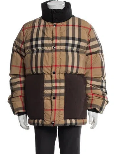 Pre-owned Burberry House Check Pattern Puffer Coat In Neutral