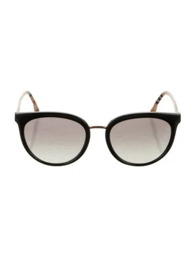Pre-owned Burberry House Check Pattern Round Sunglasses In Black