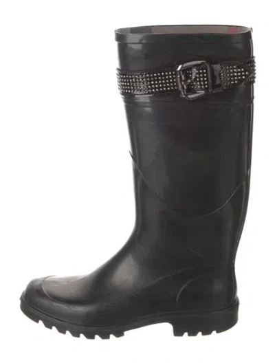 Pre-owned Burberry House Check Pattern Rubber Boots In Black
