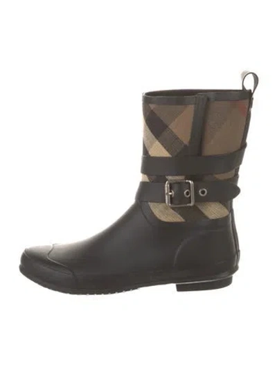 Pre-owned Burberry House Check Pattern Rubber Rain Boots In Black