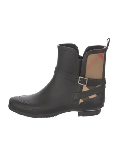 Pre-owned Burberry House Check Pattern Rubber Rain Boots In Black