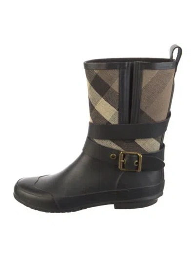 Pre-owned Burberry House Check Pattern Rubber Rain Boots In Black