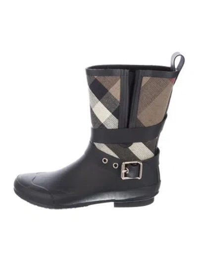 Pre-owned Burberry House Check Pattern Rubber Rain Boots In Black