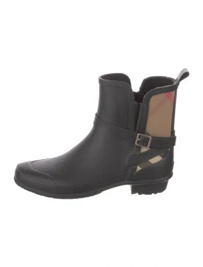 Pre-owned Burberry House Check Pattern Rubber Rain Boots In Black