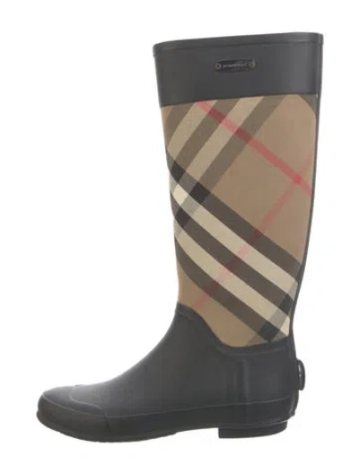 Pre-owned Burberry House Check Pattern Rubber Rain Boots In Black