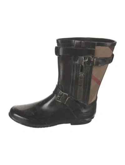 Pre-owned Burberry House Check Pattern Rubber Rain Boots In Black