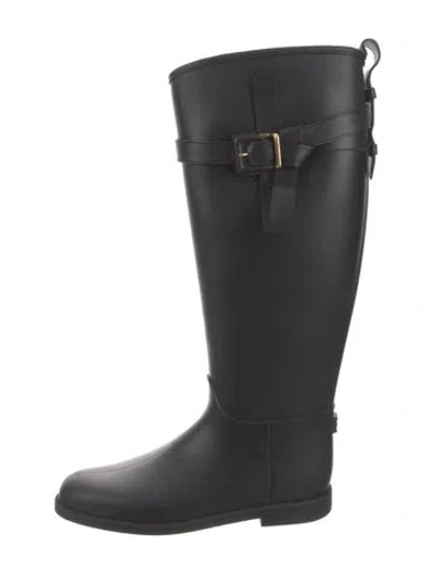 Pre-owned Burberry House Check Pattern Rubber Rain Boots In Black