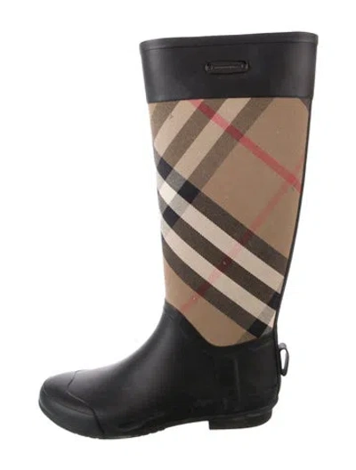 Pre-owned Burberry House Check Pattern Rubber Rain Boots In Black
