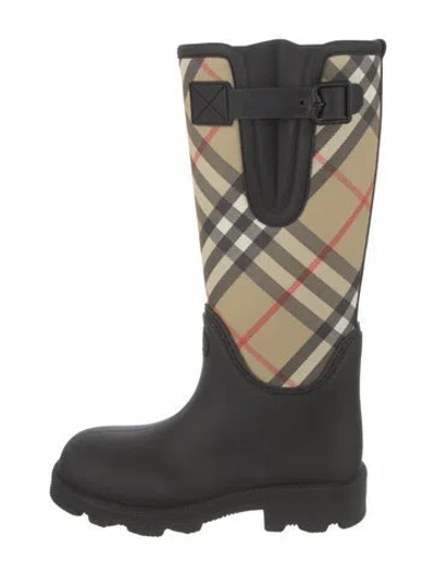 Pre-owned Burberry House Check Pattern Rubber Rain Boots In Black