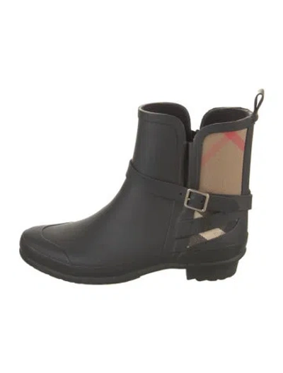 Pre-owned Burberry House Check Pattern Rubber Rain Boots In Black